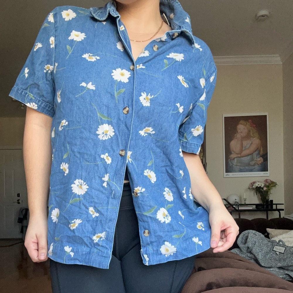 Vintage Bill Blass Denim Top with Floral Print